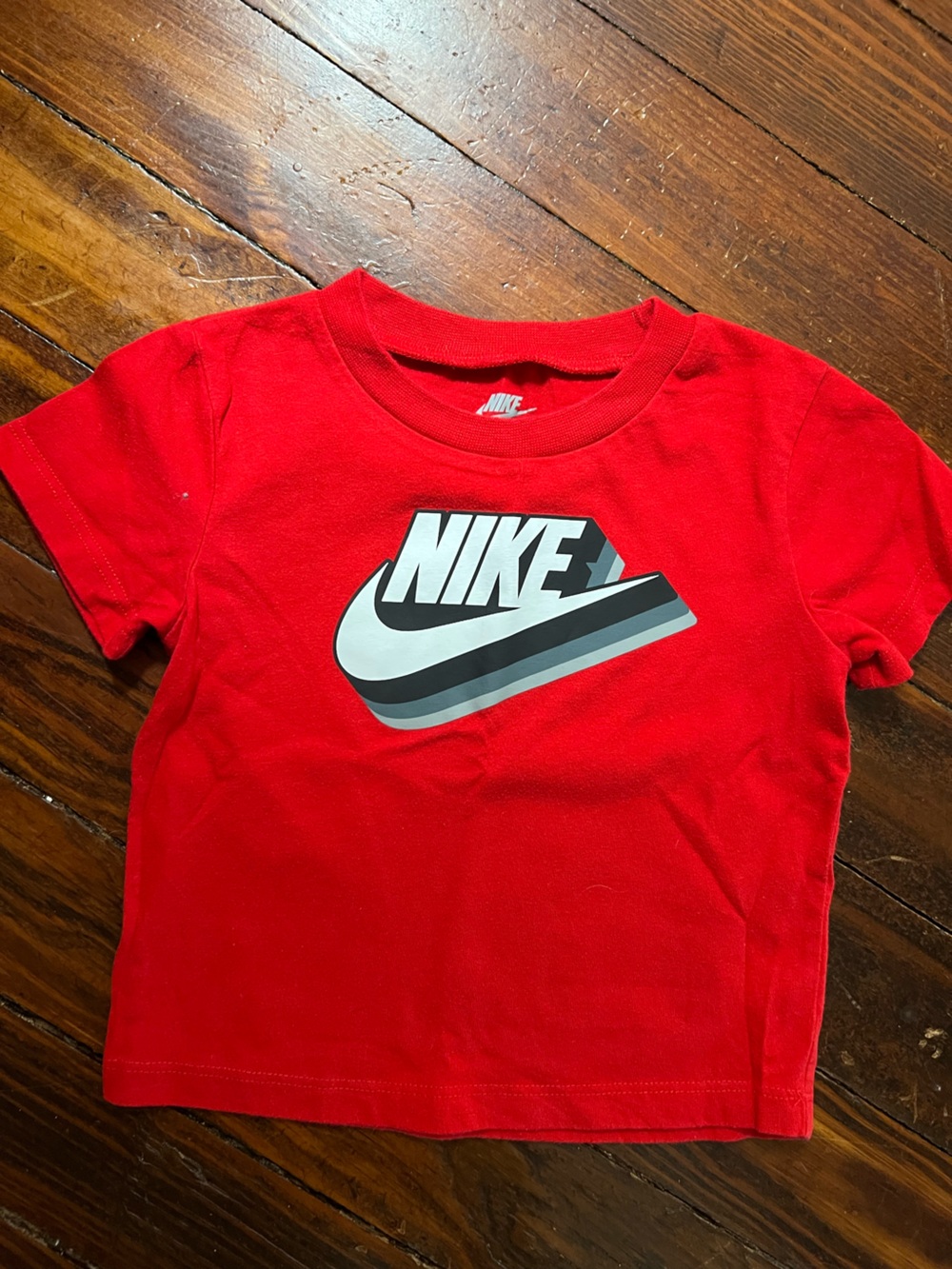 Nike Kids Red Tee with Grey & Black Stacked Swoosh